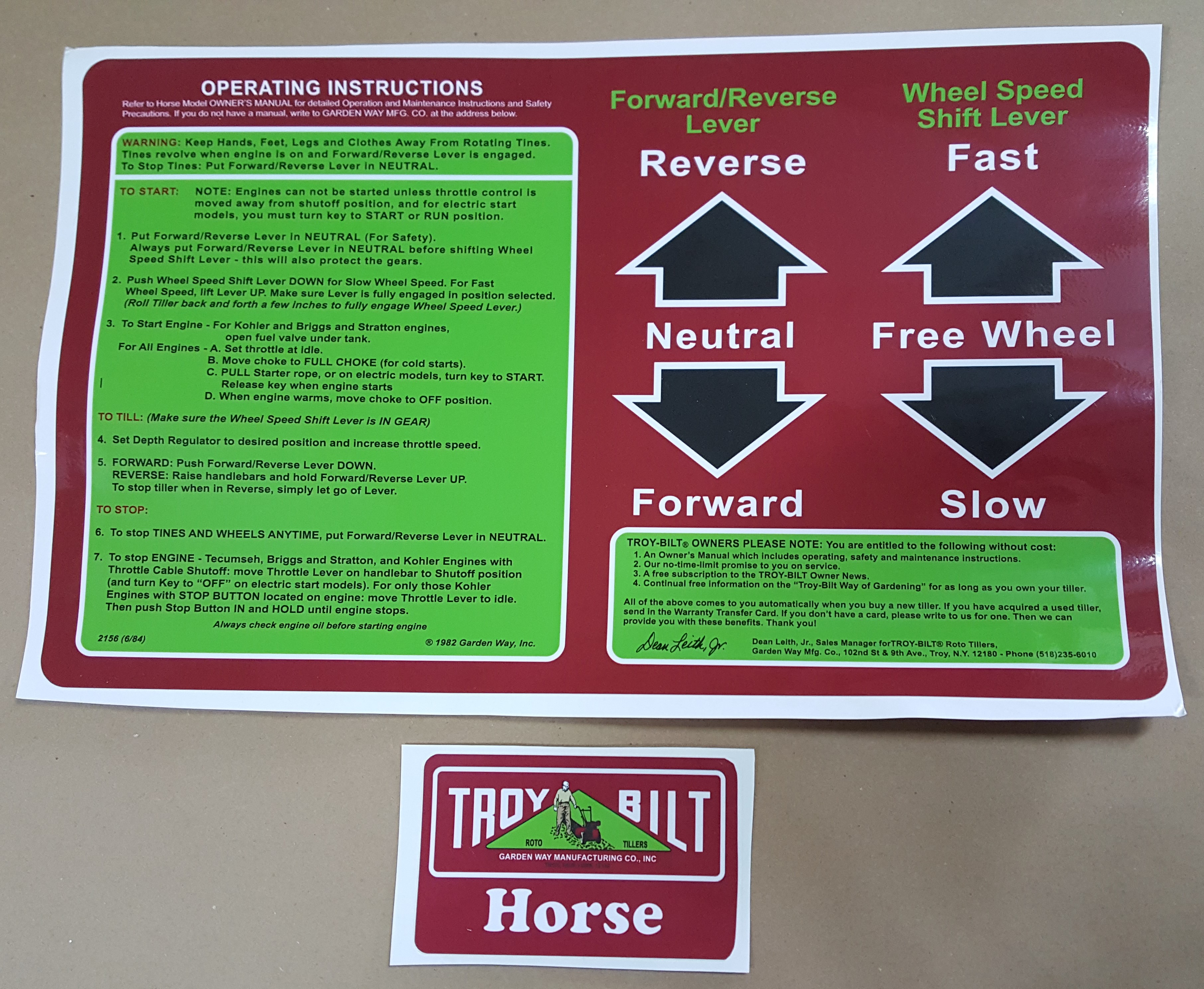 Troy Bilt Horse Tine Hood Decal Horse 1  1238- 5-75 Master Kit 